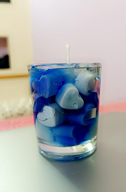 Blue hearts gel wax candle