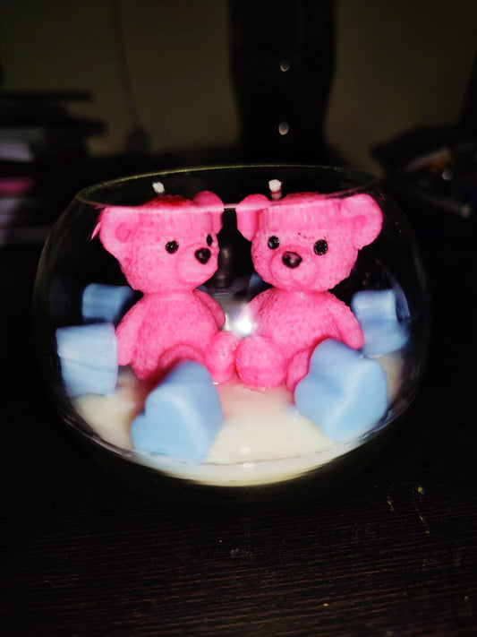 Cute pink teddy bear candle