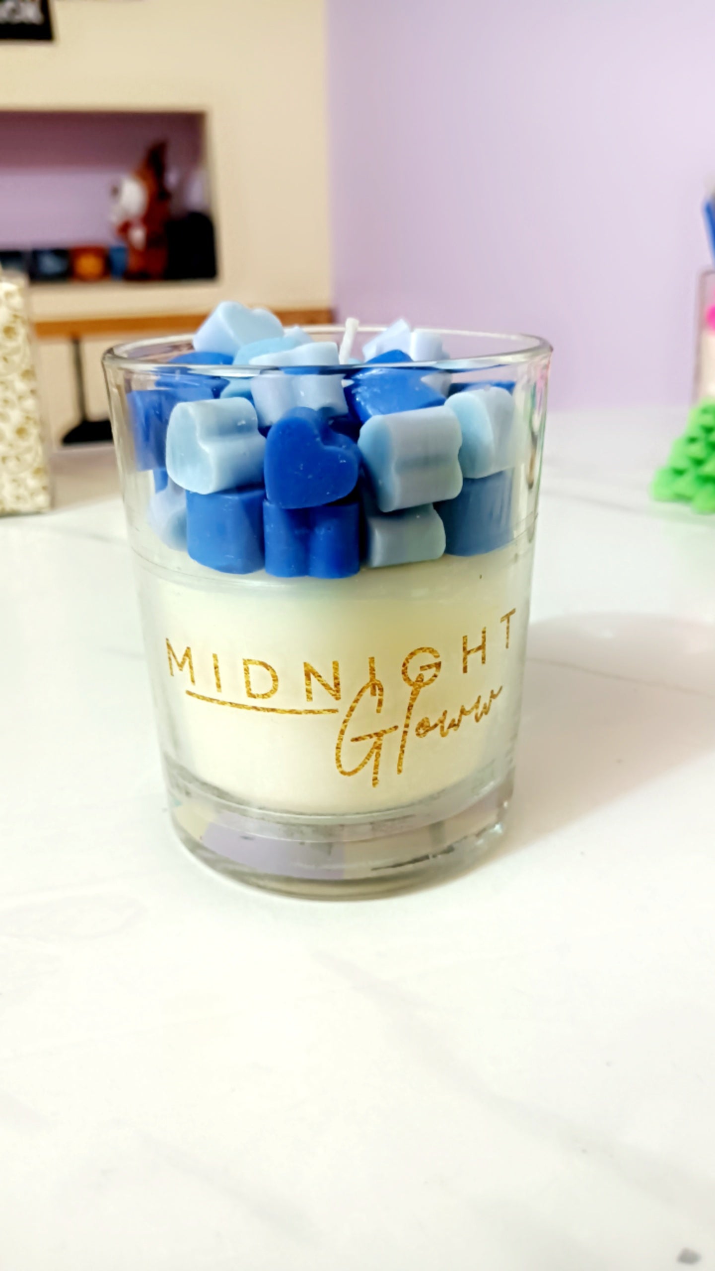 Blue little hearts soy wax candle